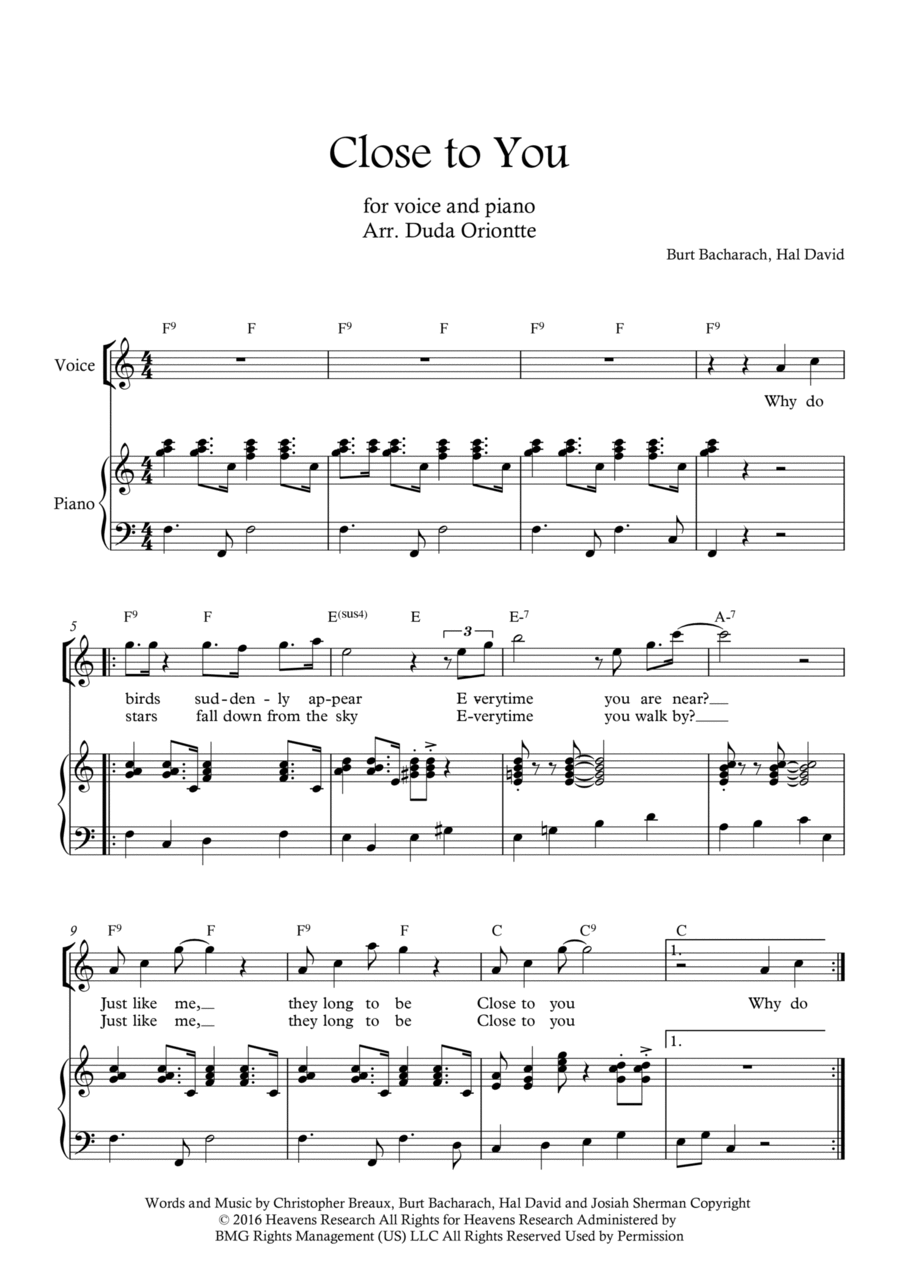 Close To You Voice scores gallery preview page 1
