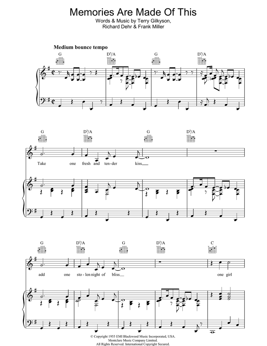 Memories Are Made Of This Piano, Vocal, Guitar scores gallery preview page 1