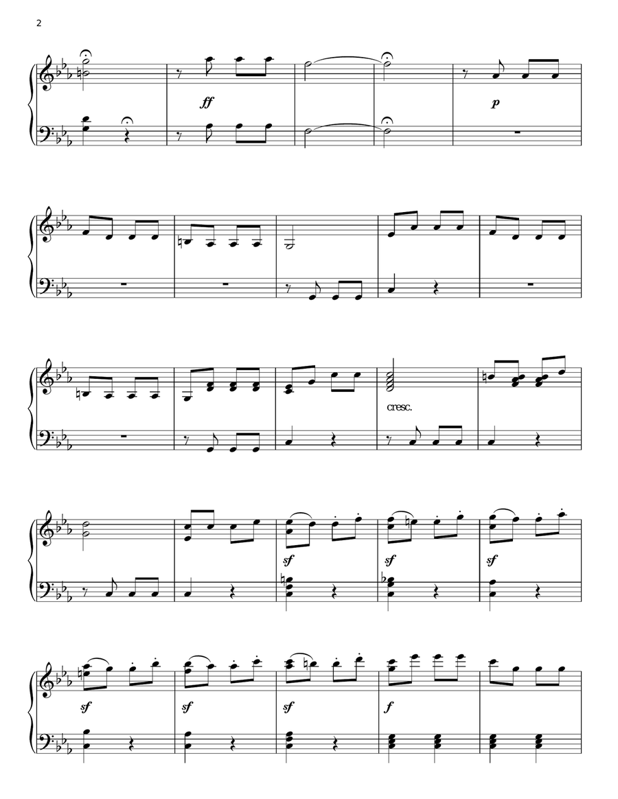 Symphony No. 5 in C Minor, First Movement Excerpt Piano Solo scores gallery preview page 2