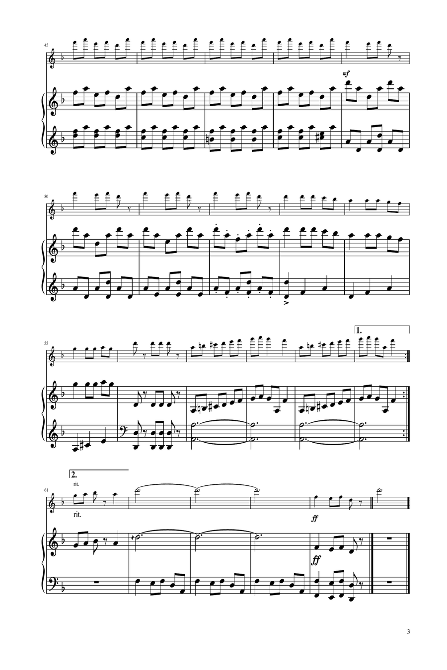 Carol of The Bells - Flute Solo w/ Piano Flute Solo scores gallery preview page 3