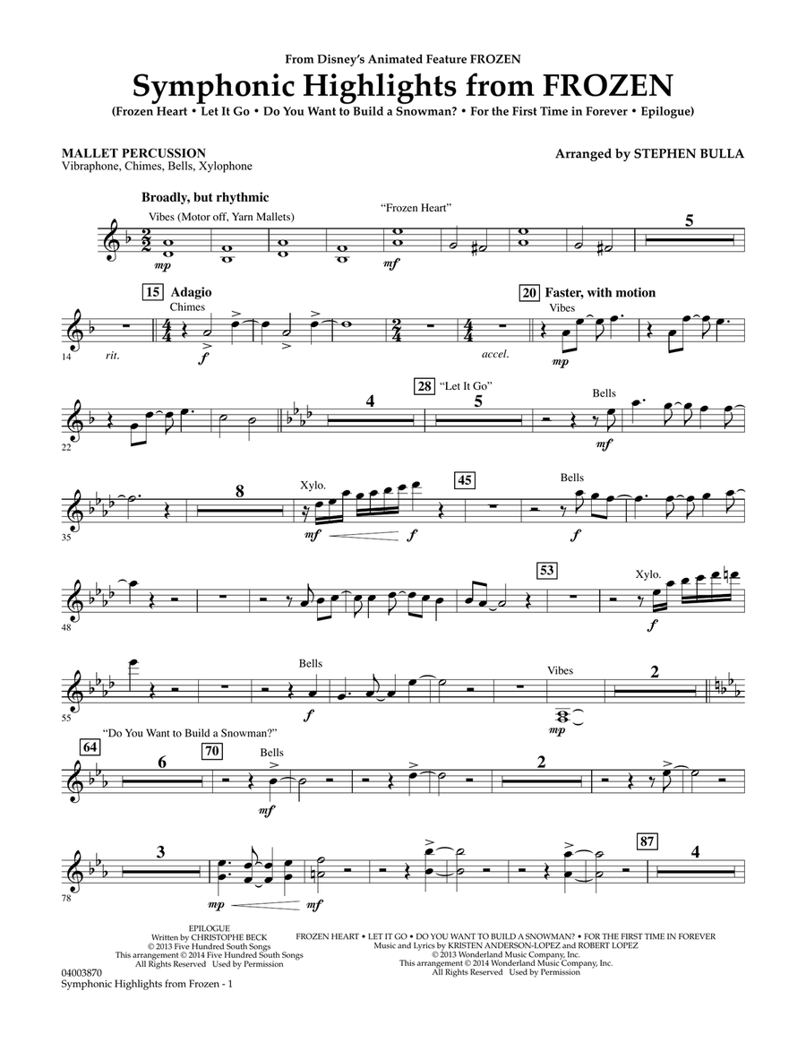 Symphonic Highlights from Frozen - Mallet Percussion Concert Band scores gallery preview page 1