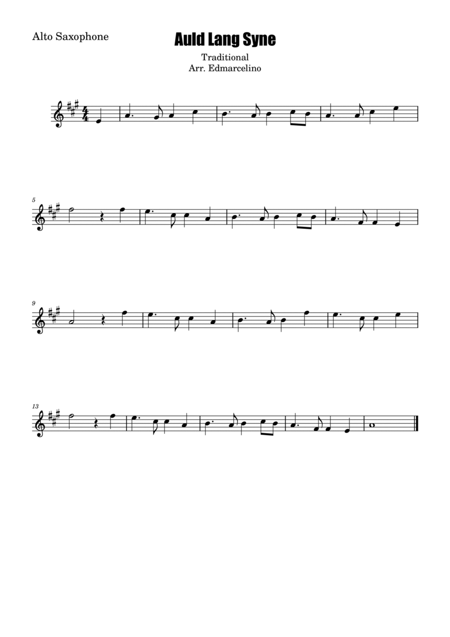 Auld Lang Syne ALTO SAXOPHONE sheet music. Alto Saxophone scores gallery preview page 1
