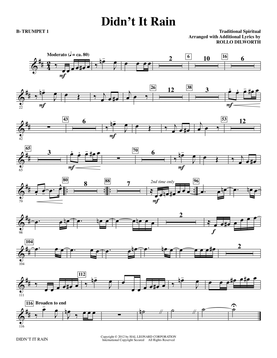 Didn't It Rain - Bb Trumpet 1 Choir scores gallery preview page 1