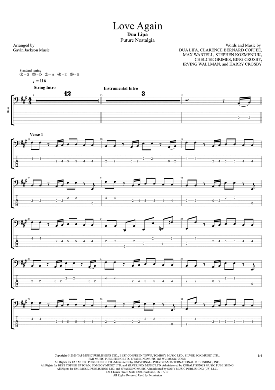 Love Again Guitar Tablature scores gallery preview page 1