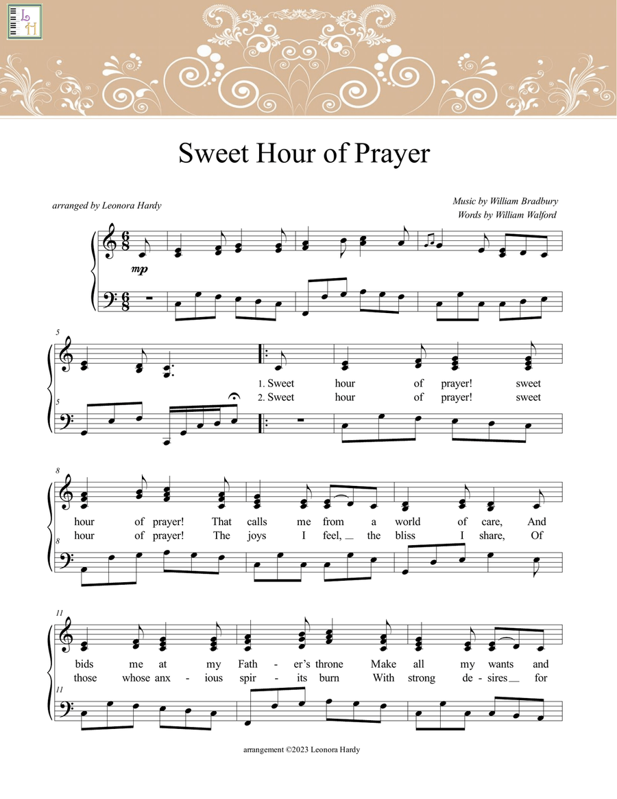 Sweet Hour of Prayer Piano, Vocal scores gallery preview page 1