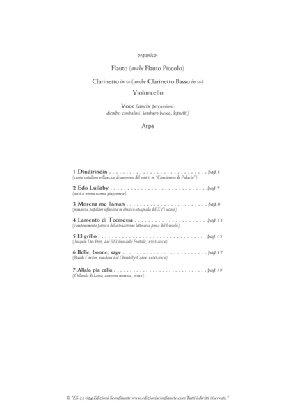 GIAMPAOLO TESTONI: SETTE ANTICHE CANZONI per voce e quattro strumenti (ES-23-015) - Score Only
