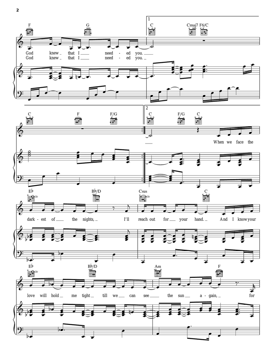 God Knew That I Needed You Piano, Vocal, Guitar scores gallery preview page 2