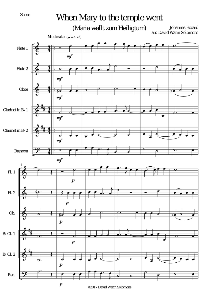 When Mary to the temple went (Maria wallt zum Heiligtum) for wind sextet Woodwind Quartet scores gallery preview page 1