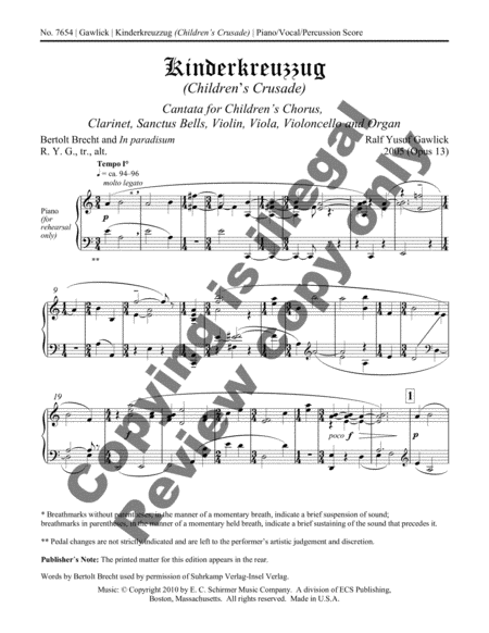 Kinderkreuzzug (Children's Crusade) (Piano/Vocal/Percussion Score)