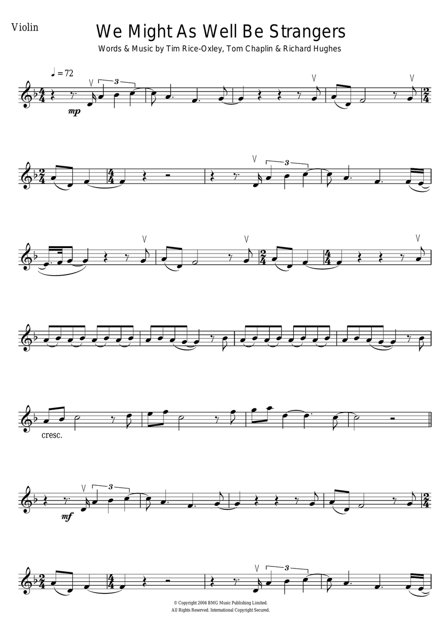 We Might As Well Be Strangers Violin Solo scores gallery preview page 1