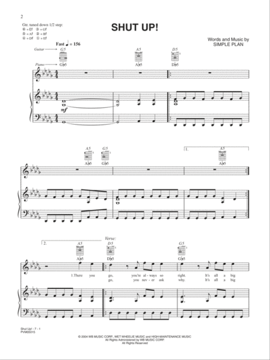 Shut Up! Piano, Vocal, Guitar scores gallery preview page 1