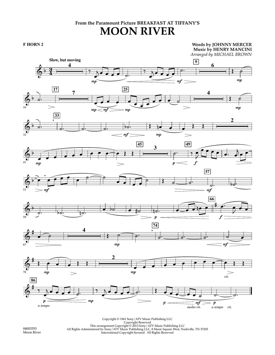 Moon River - F Horn 2 Moon River - F Horn 2 Concert Band scores gallery preview page 1