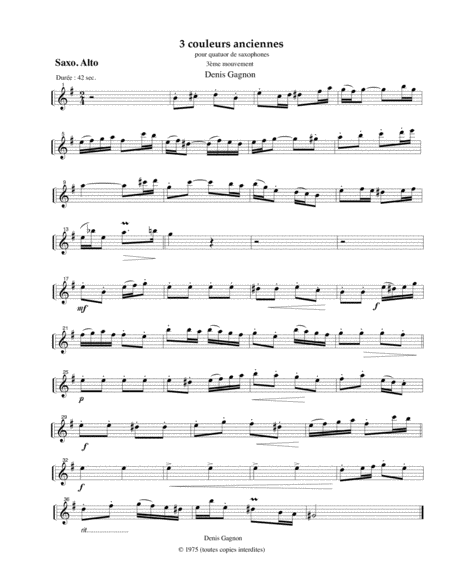 Trois couleurs anciennes (3e mouvement) pour Quatuor de saxophones (Score et 4 partitions SATB) image number null