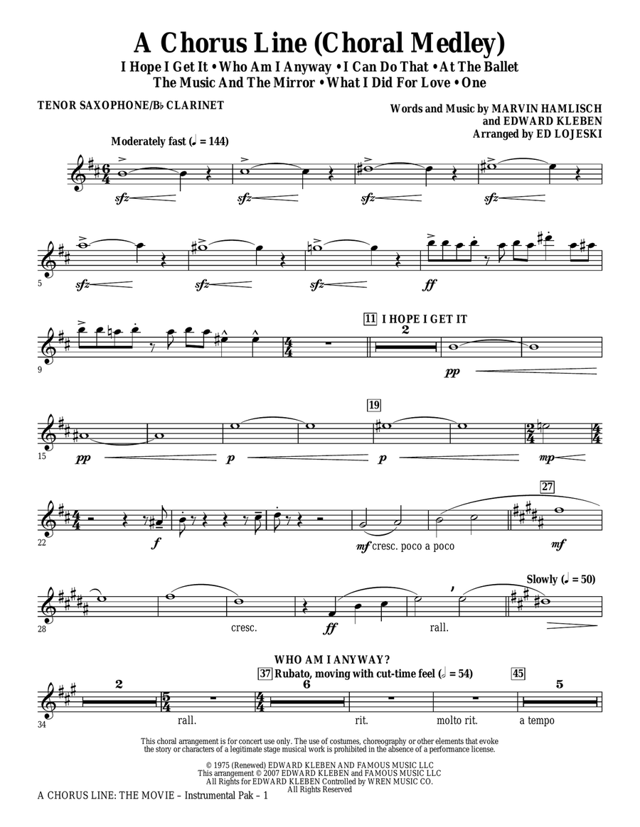 A Chorus Line (Medley) (arr. Ed Lojeski) - Reed 1 Choir scores gallery preview page 1