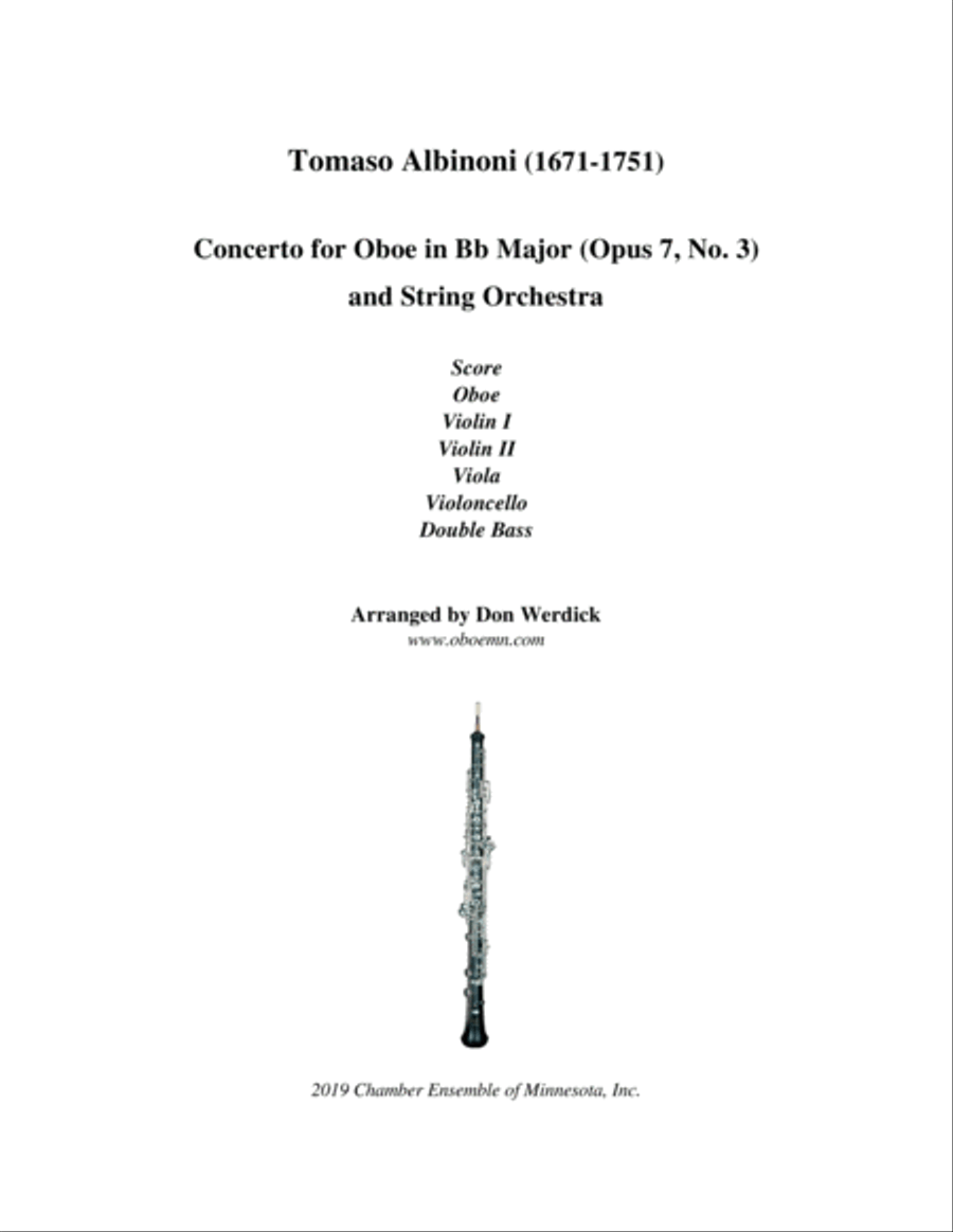 Concerto for Oboe in Bb Major, Op. 7 No. 3 and String Orchestra Chamber Orchestra scores gallery preview page 1