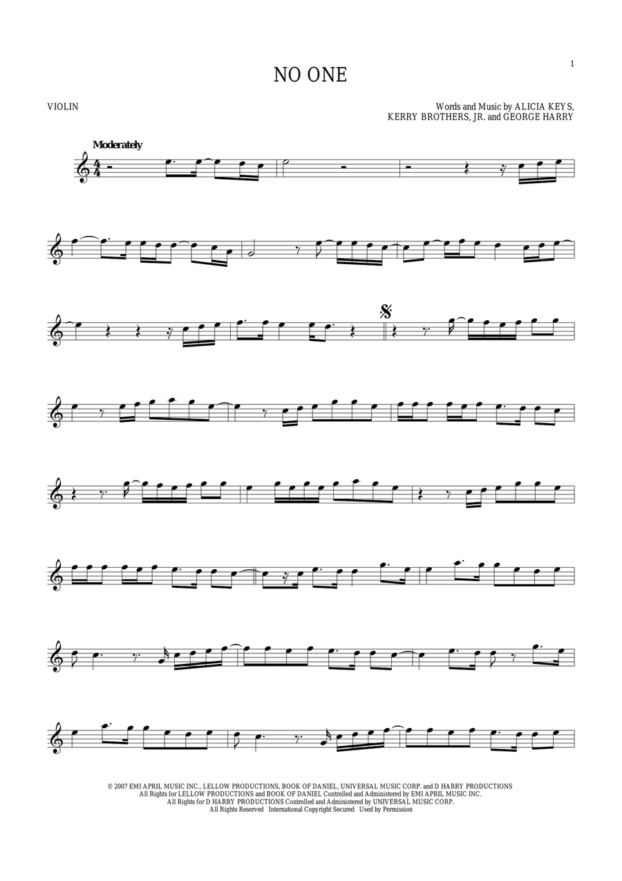 No One No One Violin Solo scores gallery preview page 1