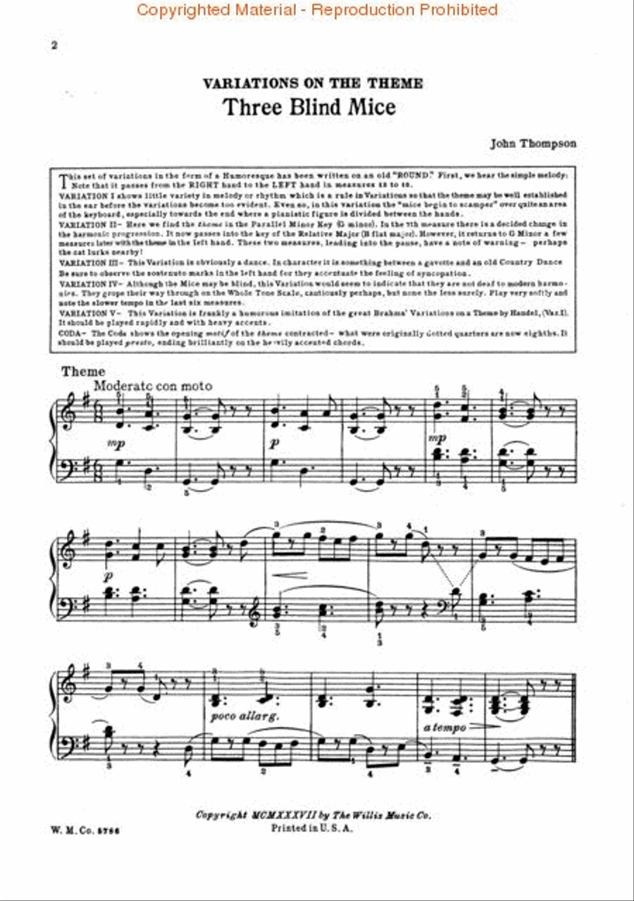 Variations on Three Blind Mice Piano scores gallery preview page 2
