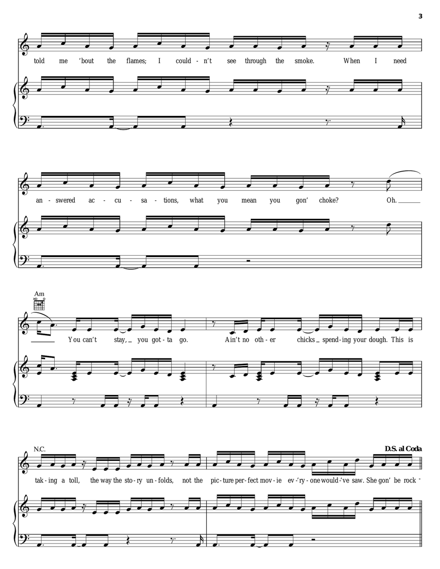 Ring The Alarm Piano, Vocal, Guitar scores gallery preview page 3