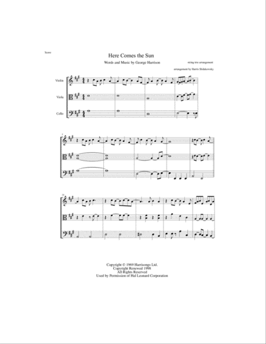 Here Comes The Sun Here Comes The Sun String Trio scores gallery preview page 1