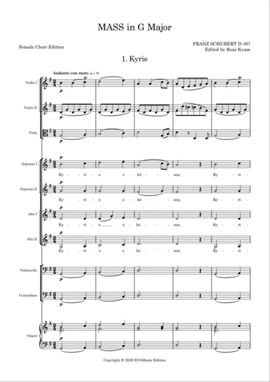 Schubert: MASS In G Major D-167 (Version for SSAA choir, SSA soli, strings and organ) SSAA scores gallery preview page 3