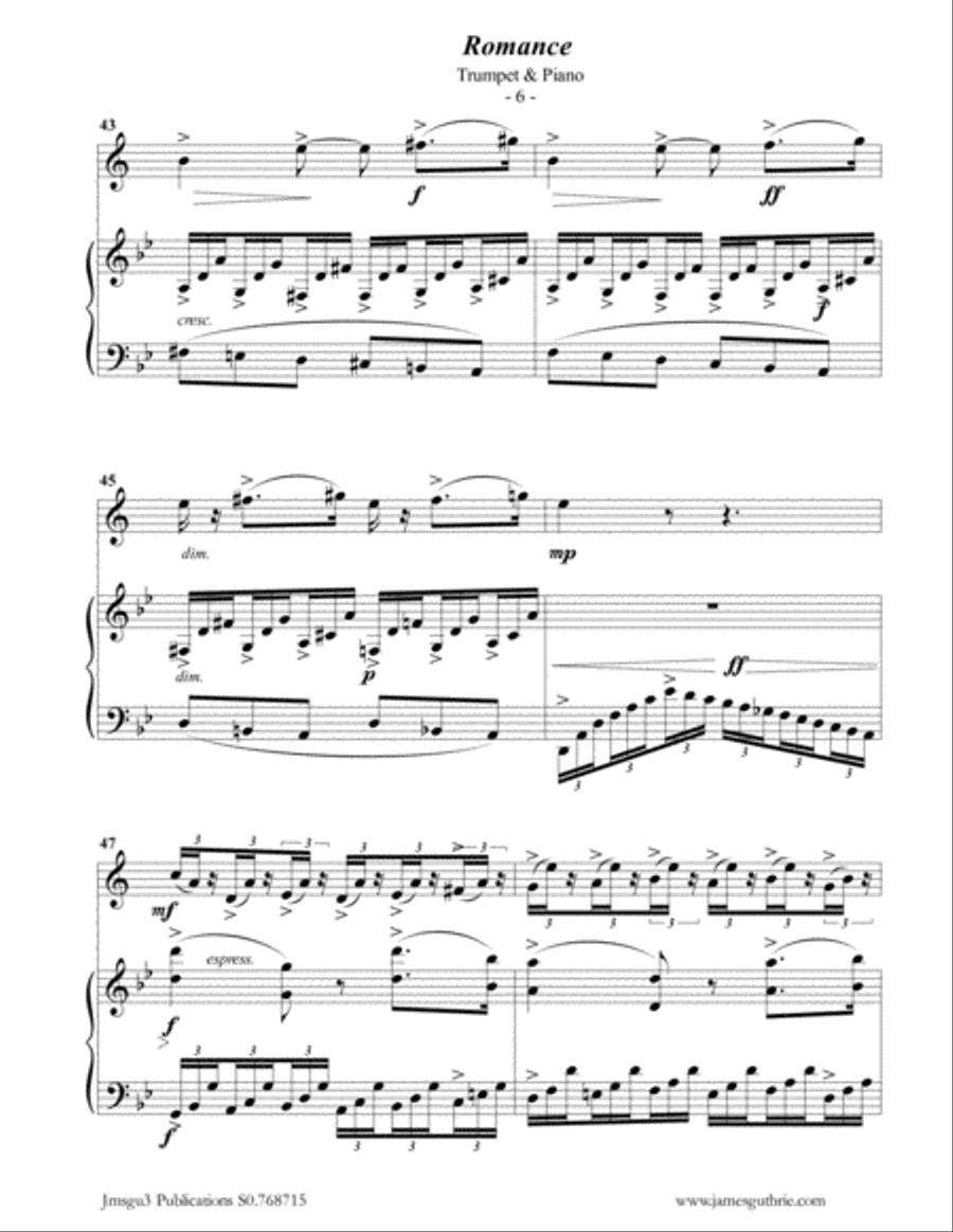 Fauré: Romance Op. 28 for Trumpet & Piano Trumpet Duet scores gallery preview page 6