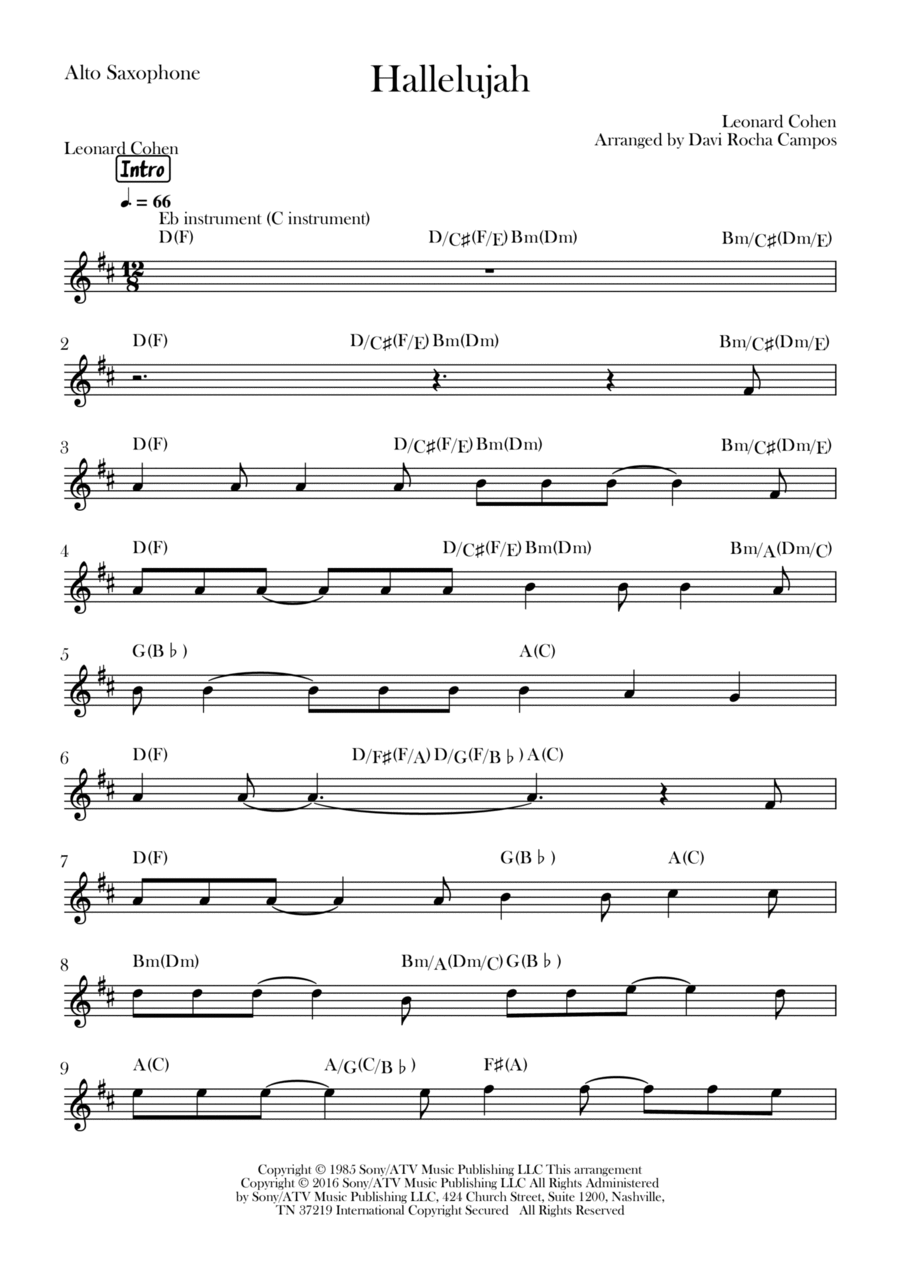 Hallelujah Hallelujah Alto Saxophone scores gallery preview page 1