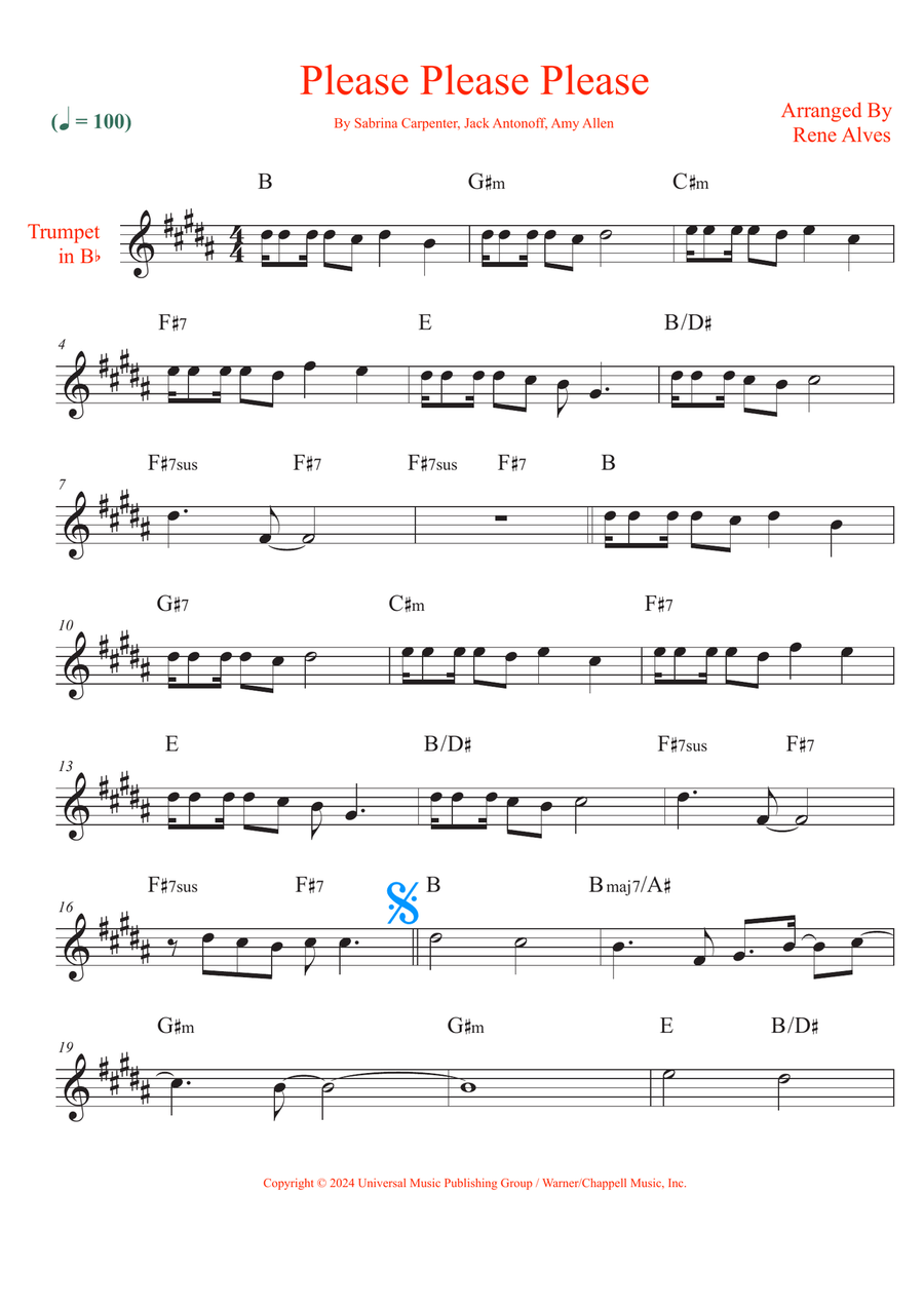 Please Please Please Please Please Please B-Flat Trumpet scores gallery preview page 1