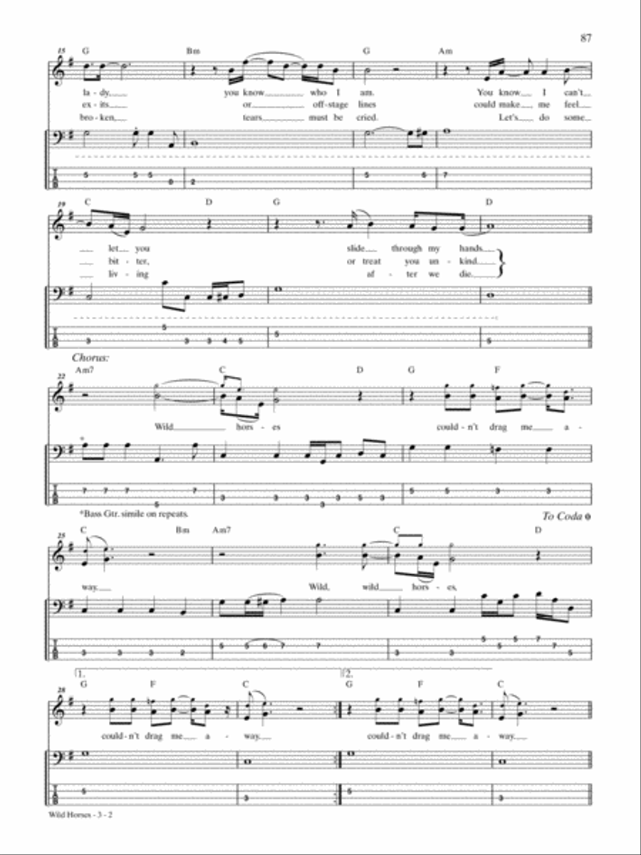 Wild Horses Bass Guitar Tablature scores gallery preview page 2