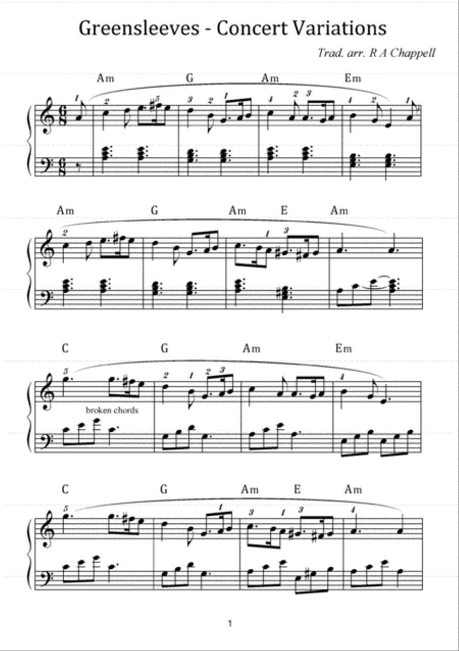 Greensleeves Variations Greensleeves Variations Piano Solo scores gallery preview page 1