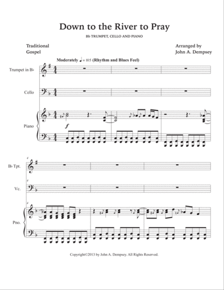 Down to the River to Pray (Trio for Trumpet, Cello and Piano) Trumpet Trio scores gallery preview page 5