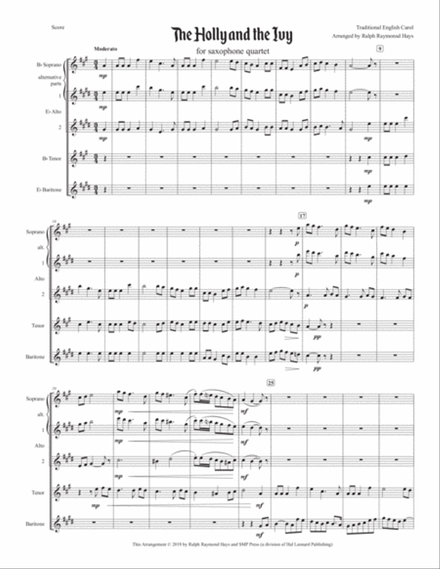 The Holly and the Ivy (for saxophone quartet) Saxophone Quartet scores gallery preview page 2