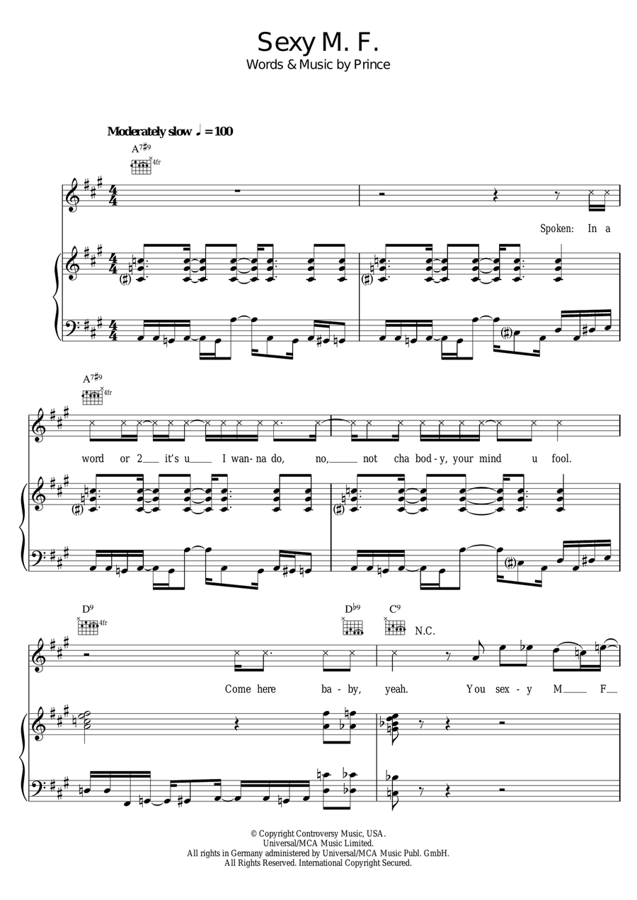 Sexy M.F. Sexy M.F. Piano, Vocal scores gallery preview page 1
