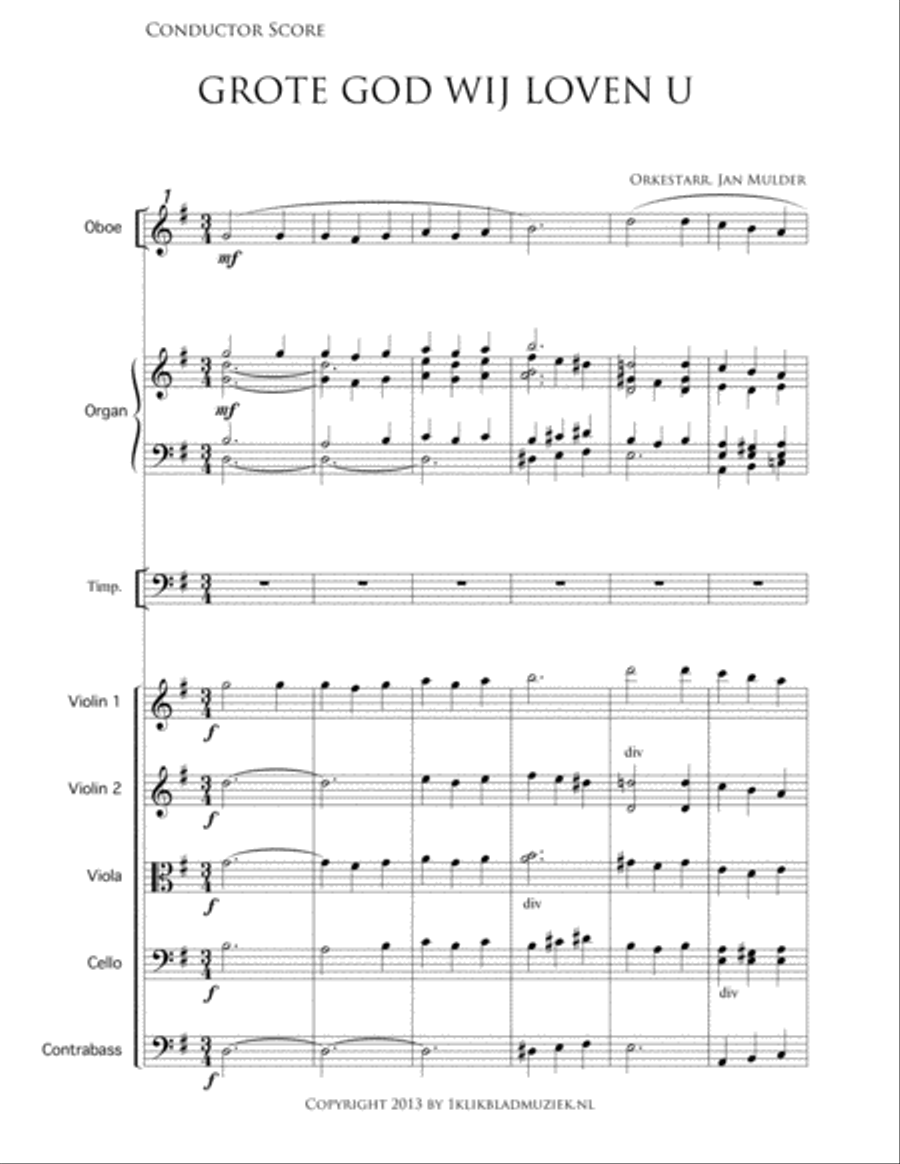 Grote God, Wij Loven U Oboe scores gallery preview page 1