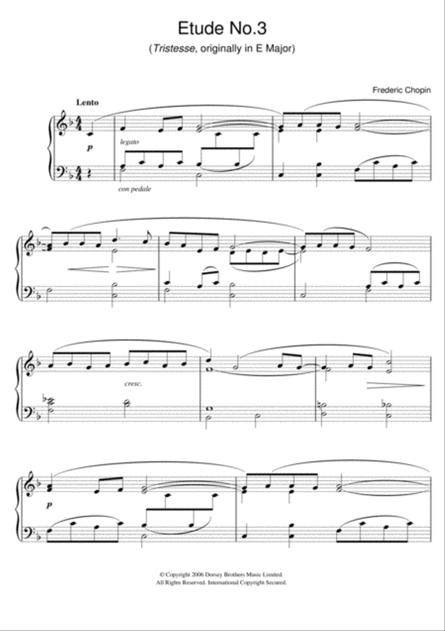 Etude in F Major, Op.10, No.3 (Tristesse) (originally E Major) Piano Method scores gallery preview page 1
