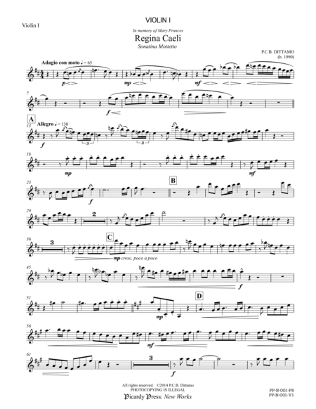 Regina Caeli (SATB Choir, Violins, Organ & opt. Timpani) - [Set of Parts ONLY]