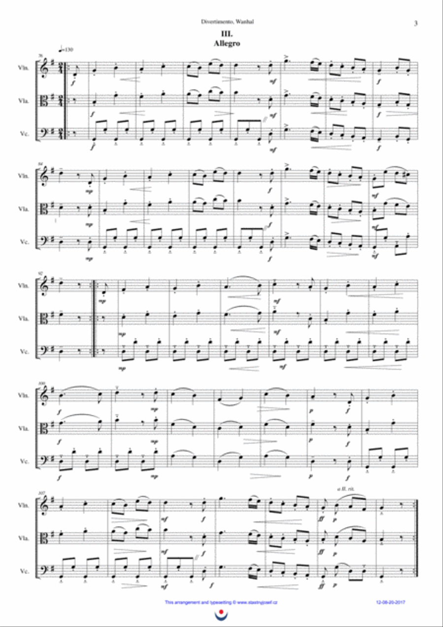 Divertimento (Cantabile, Menuetto, Allegro) String Trio scores gallery preview page 3