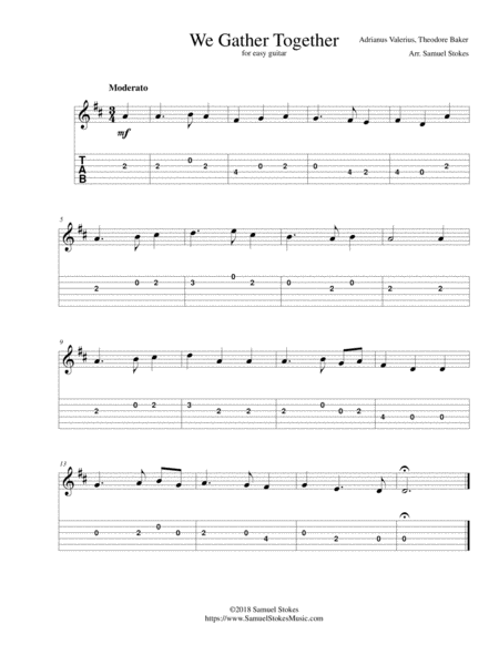We Gather Together (The Thanksgiving Hymn) - for easy guitar with TAB image number null