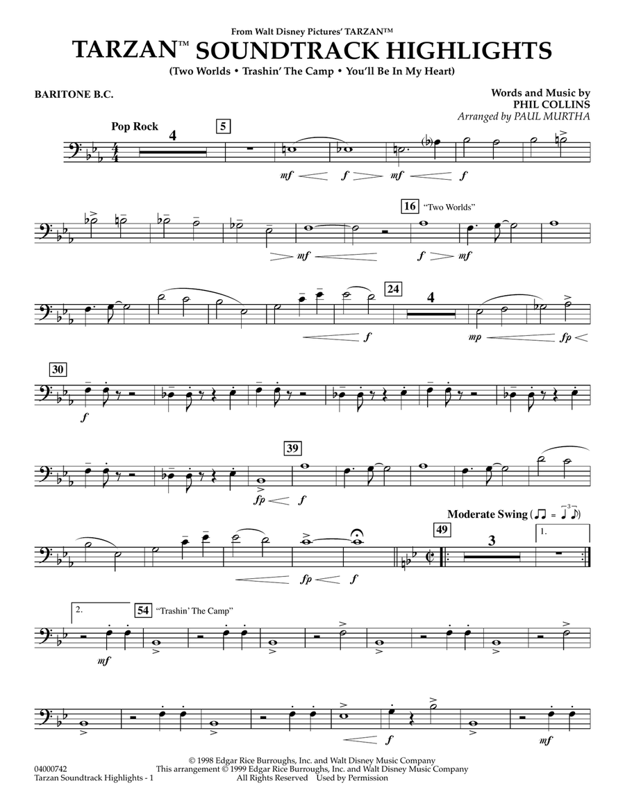 Tarzan Soundtrack Highlights (from Disney's Tarzan) (arr. Paul Murtha) - Baritone B.C. Concert Band scores gallery preview page 1