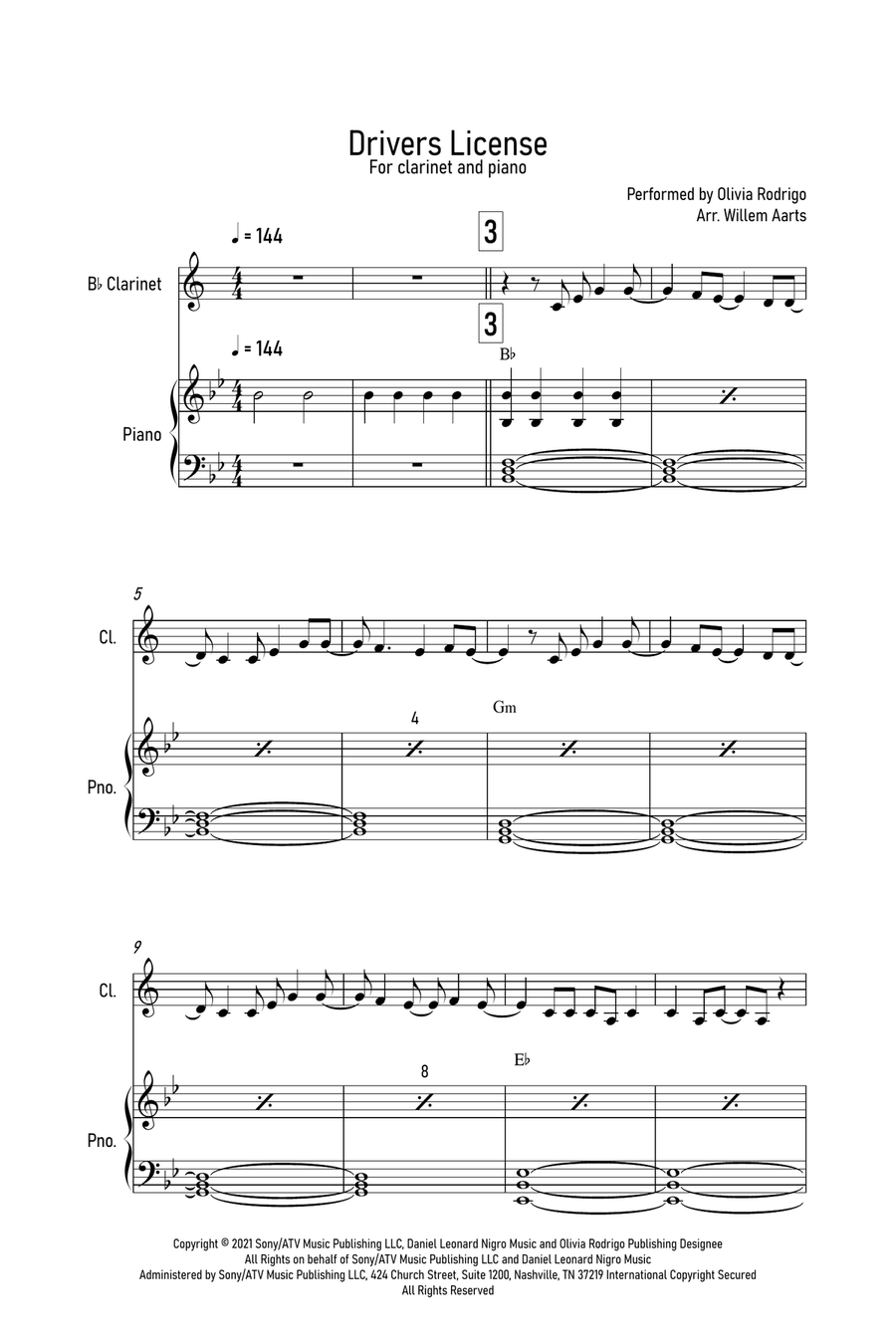 Drivers License Clarinet Solo scores gallery preview page 1