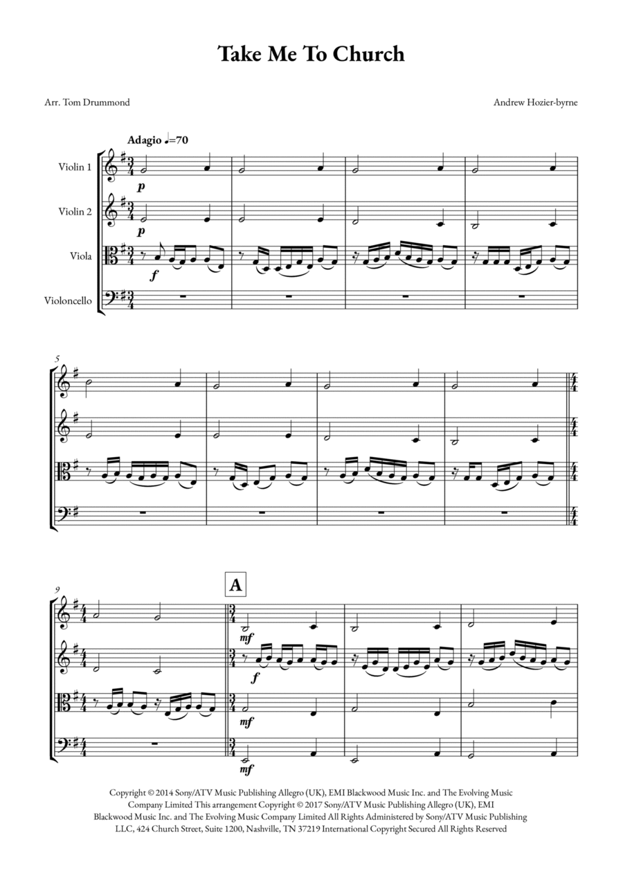 Take Me To Church String Quartet scores gallery preview page 1