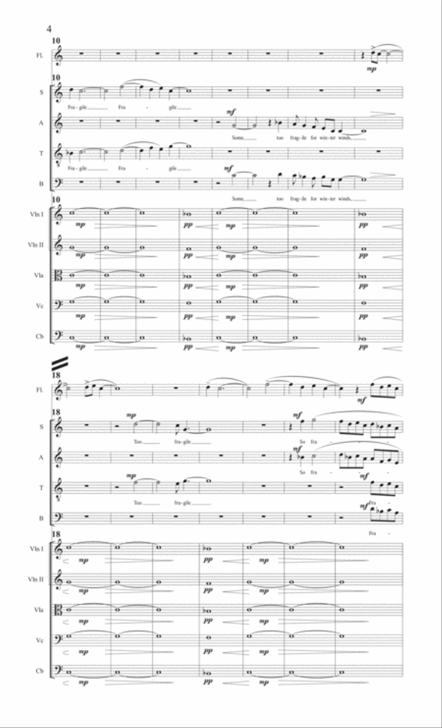 Fragile [SATB Choir, Flute, and String Orchestra] 4-Part scores gallery preview page 4