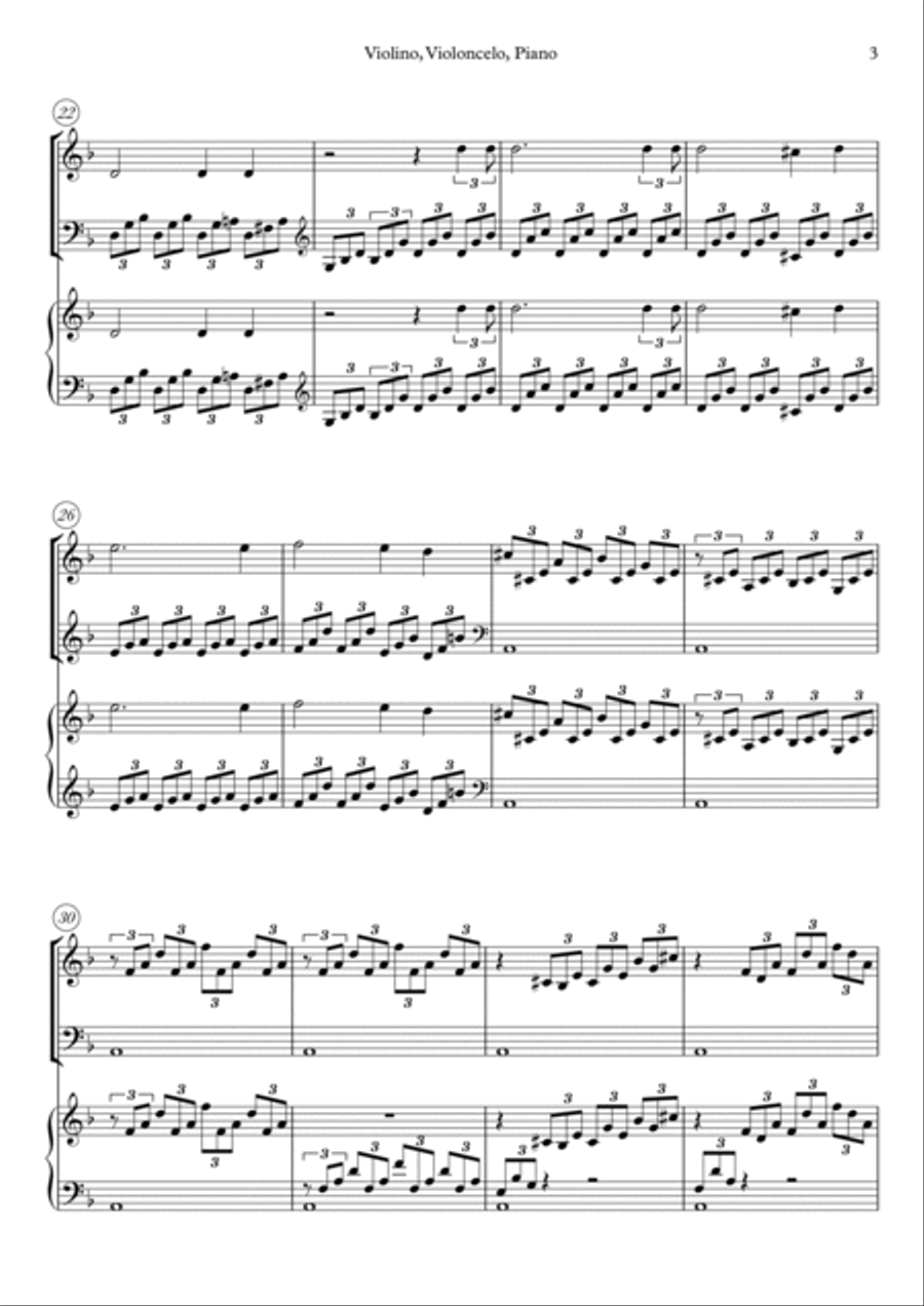 Moonlight Sonata (Easy Violin, Cello and Piano) Piano Trio scores gallery preview page 4