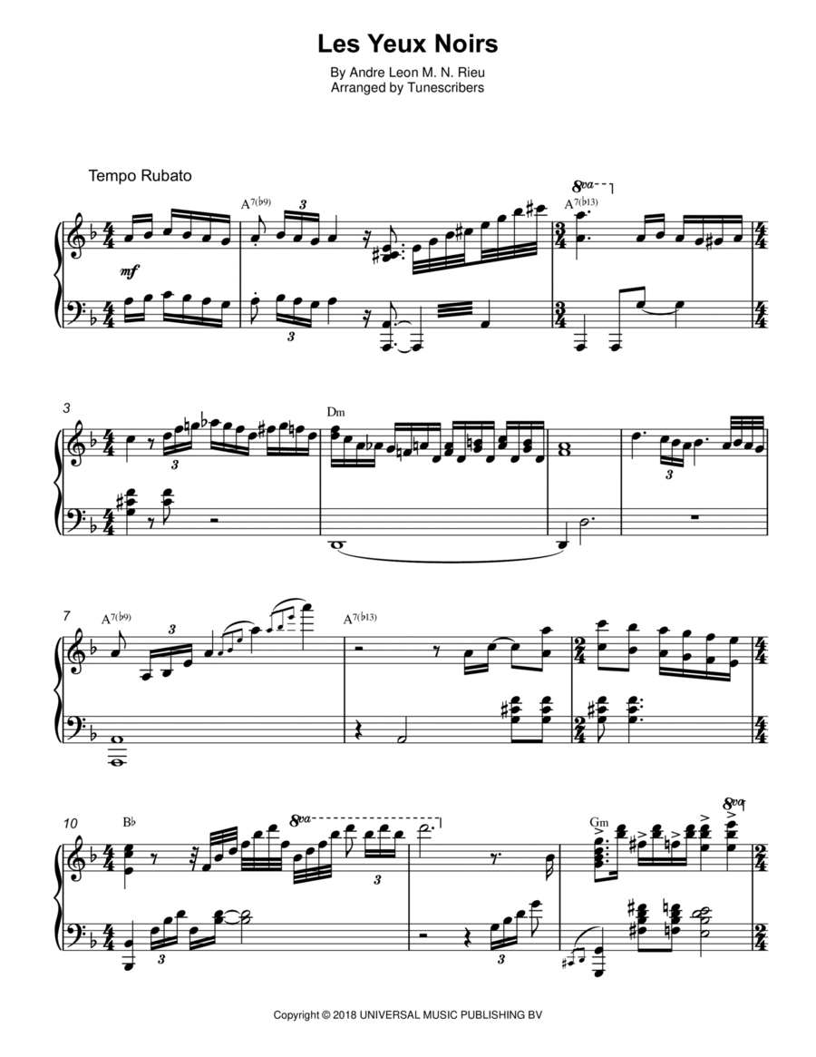 Les Yeux Noirs Piano Solo scores gallery preview page 1