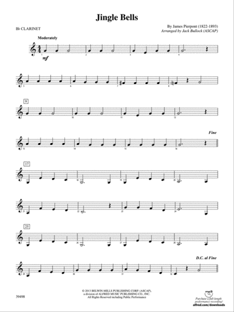 Jingle Bells: 1st B-flat Clarinet Concert Band scores gallery preview page 1
