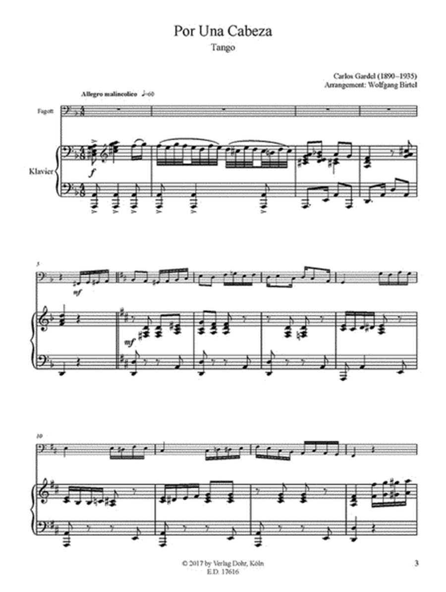 Por Una Cabeza -Tango- (für Fagott und Klavier)