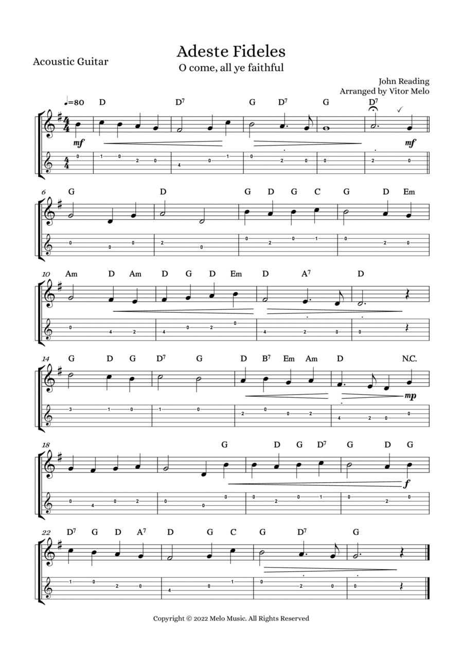 Adeste Fideles (O Come, All Ye Faithful) - guitar tab Acoustic Guitar scores gallery preview page 1