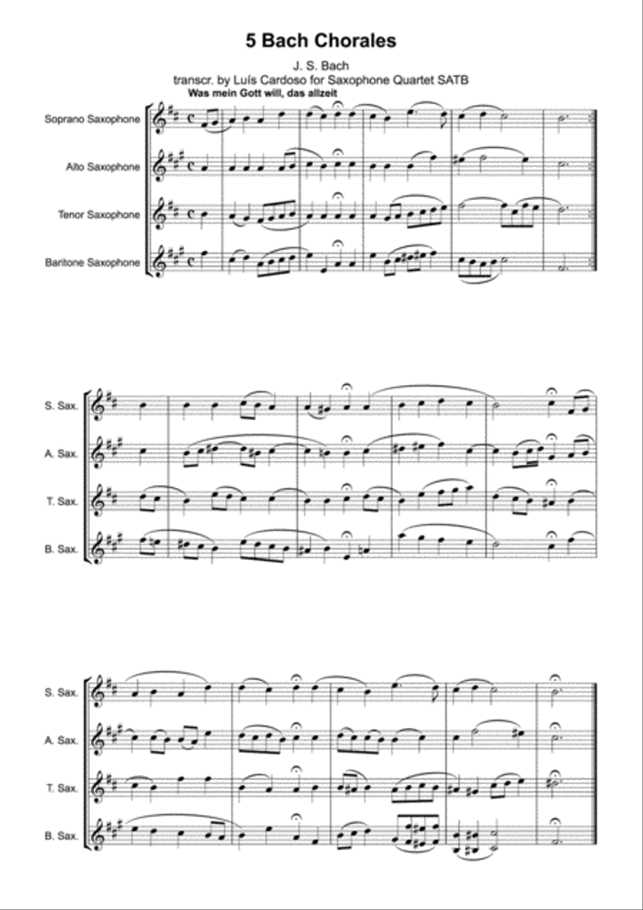 5 Bach Chorales (for Saxophone Quartet SATB) Saxophone Quartet scores gallery preview page 3