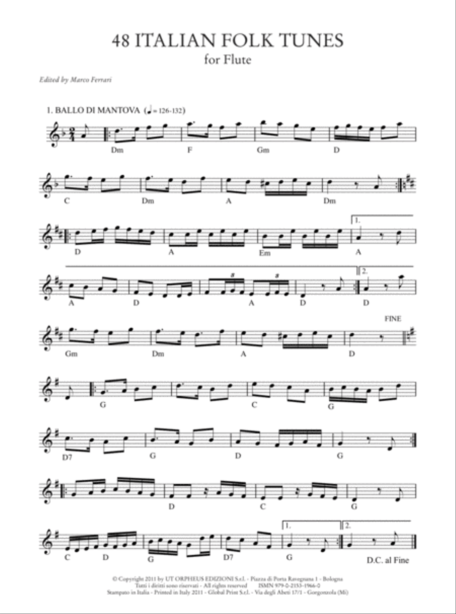 48 Italian Folk Tunes for Flute Flute Solo scores gallery preview page 2