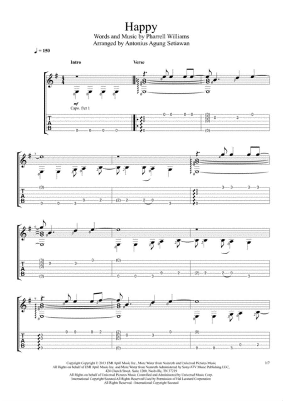 Happy Acoustic Guitar scores gallery preview page 1