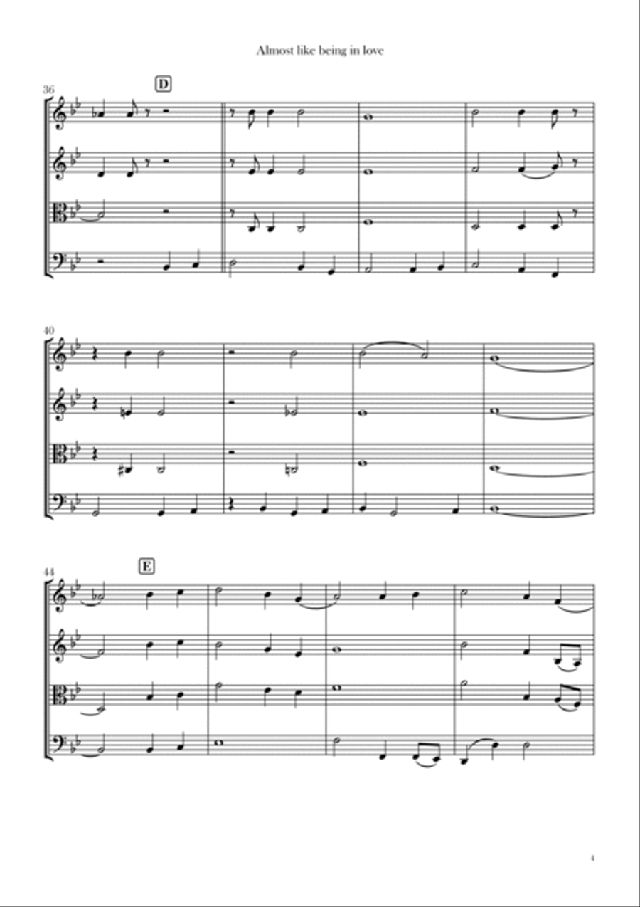 Almost Like Being In Love String Quartet scores gallery preview page 4